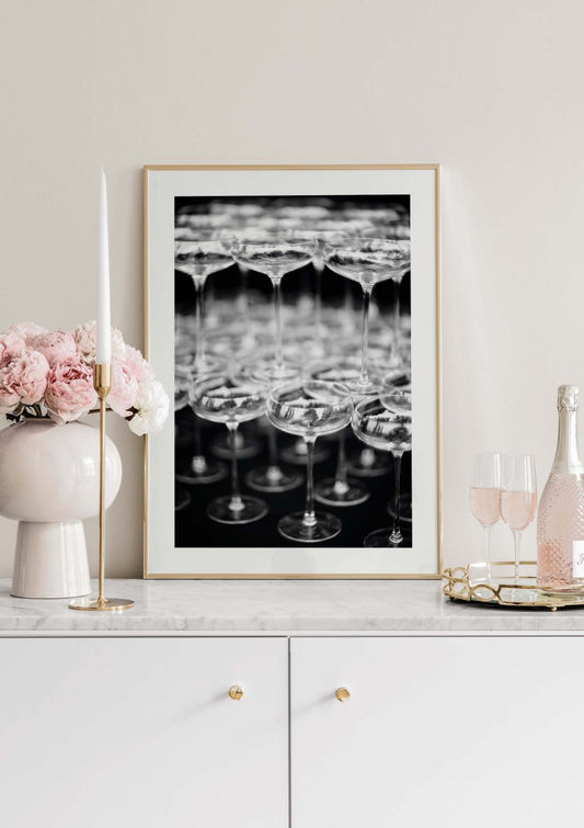 Watercolor champagne glasses for nursery and home wall decor.