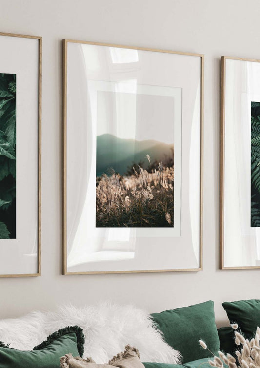 Watercolor sunlight grass poster for nursery and home wall decor.