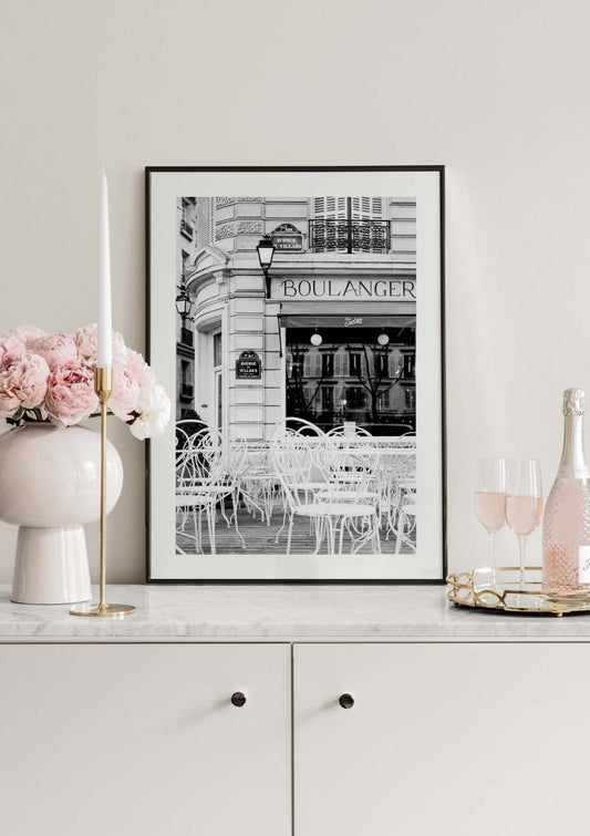 Watercolor paris boulangerie poster for nursery and home wall decor.
