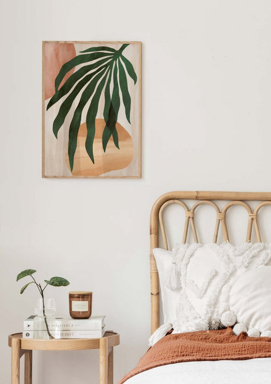Watercolor abstract leaf poster for nursery and home wall decor.