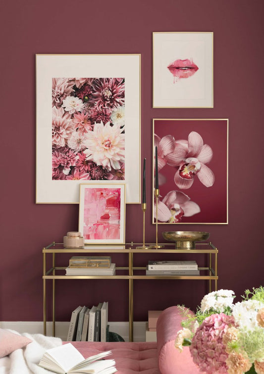 Watercolor pink lips poster for nursery and home wall decor.