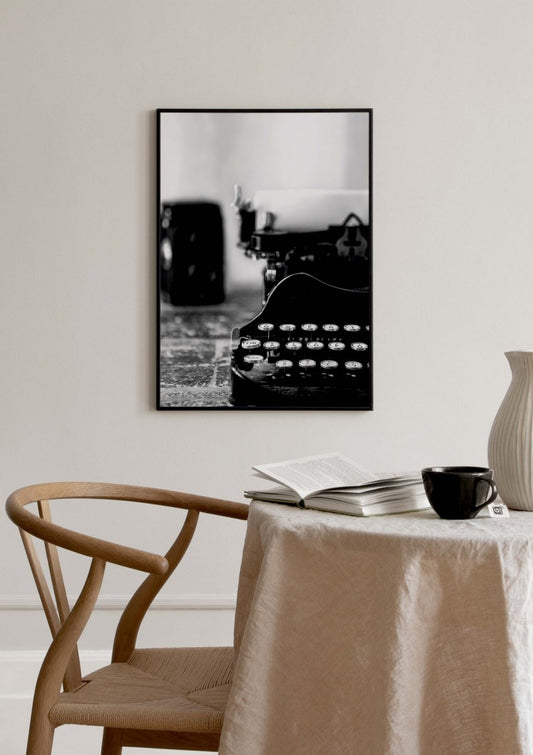 Watercolor typewriter poster for nursery and home wall decor.