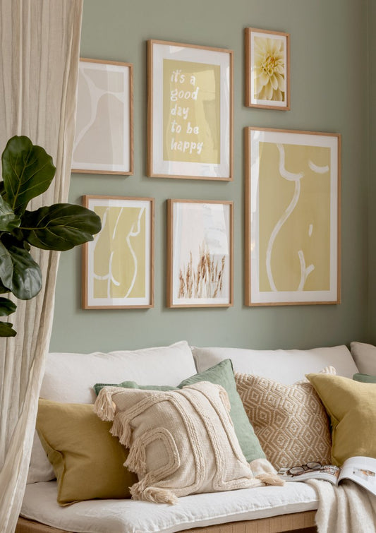 Watercolor yellow pose no1 poster for nursery and home wall decor.
