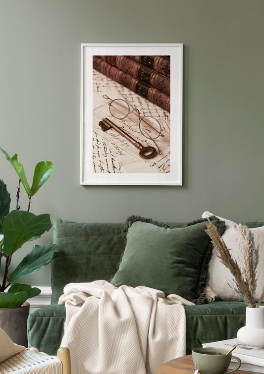 Watercolor wizard's desk poster for nursery and home wall decor.