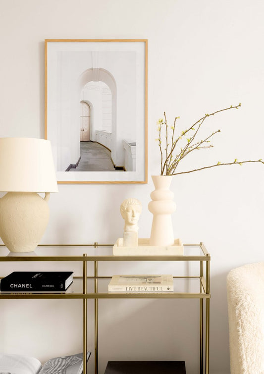 Watercolor white architecture door poster for nursery and home wall decor.