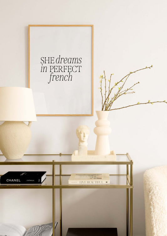 Watercolor she dreams poster for nursery and home wall decor.