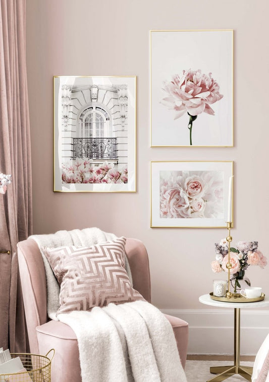 Watercolor pink flower poster for nursery and home wall decor.