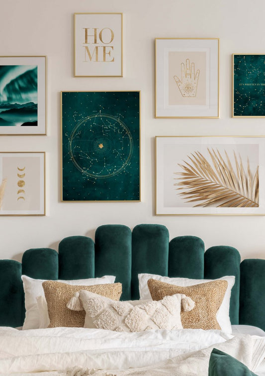 Watercolor golden moon phases poster for nursery and home wall decor.