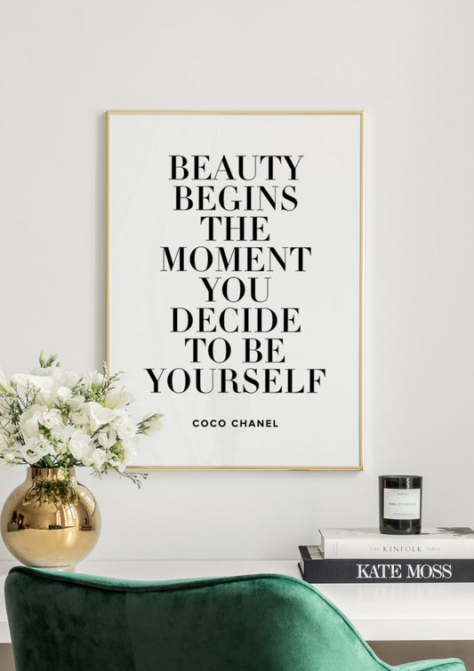 Watercolor beauty begins poster for nursery and home wall decor.