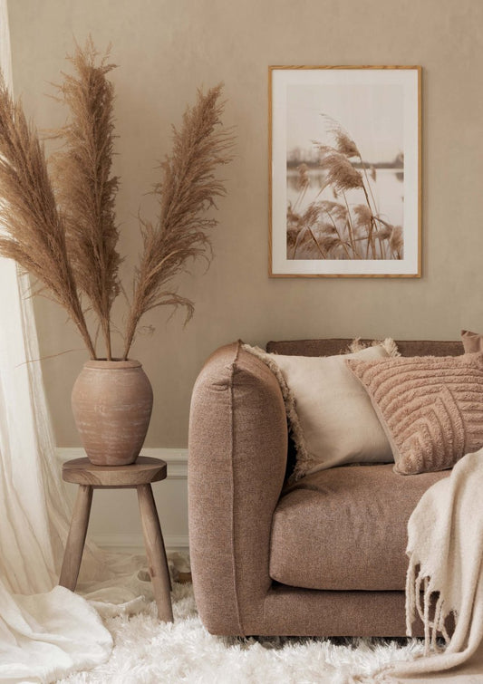Watercolor dry soft grass poster for nursery and home wall decor.