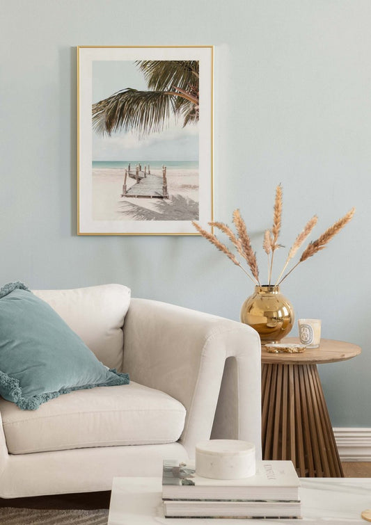 Watercolor beach pier poster for nursery and home wall decor.