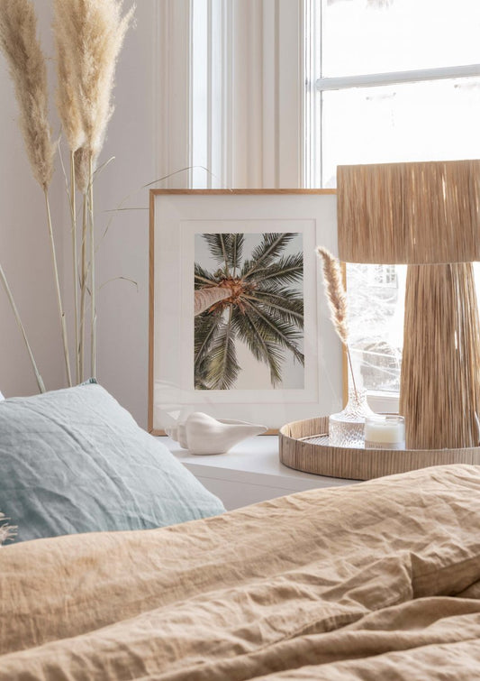 Watercolor palm view poster for nursery and home wall decor.