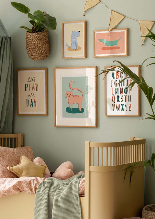 Watercolor blue dog poster for nursery and home wall decor.