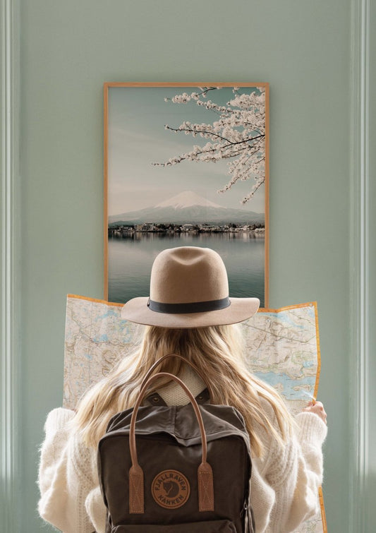 Watercolor fujiyama poster for nursery and home wall decor.