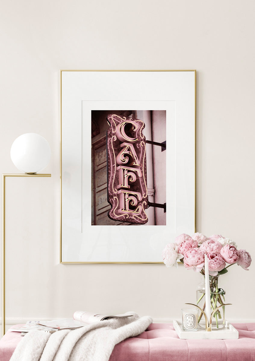 Watercolor cafe sign poster for nursery and home wall decor.