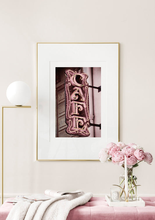 Watercolor cafe sign poster for nursery and home wall decor.