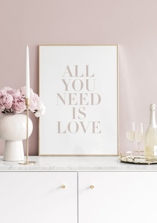 Watercolor all you need is love poster for nursery and home wall decor.