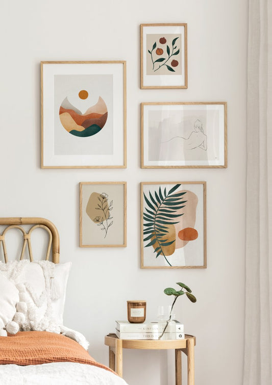 Watercolor flower line poster for nursery and home wall decor.