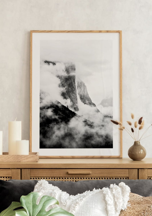 Watercolor yosemite clouds poster for nursery and home wall decor.