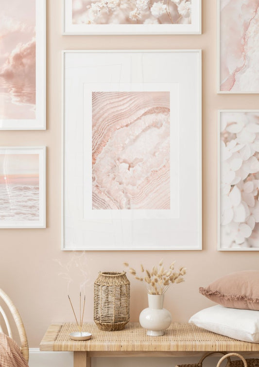 Watercolor pink agate poster for nursery and home wall decor.