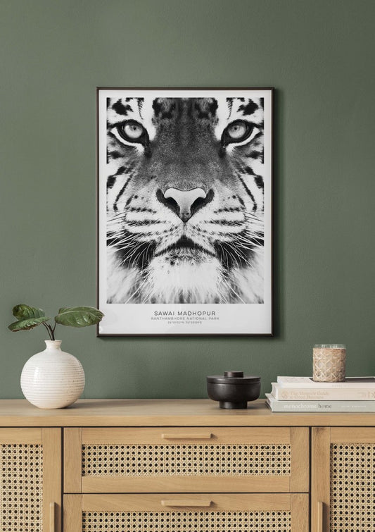 Watercolor bengal tiger poster for nursery and home wall decor.