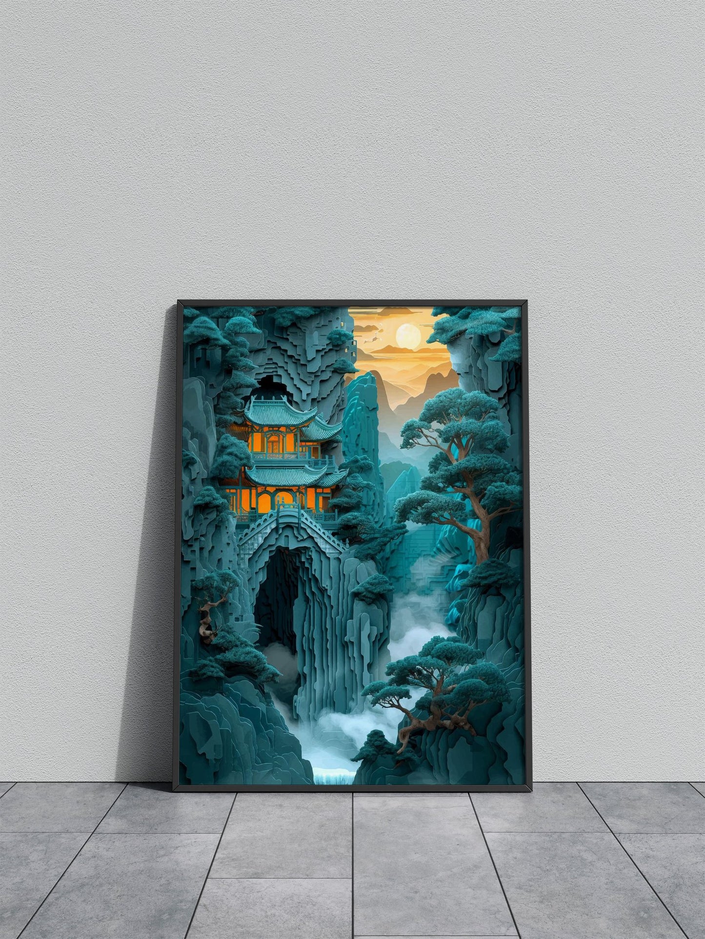papercut Chinese temple Asian Style Poster | Wall Art for Home & Office | High-Quality Print