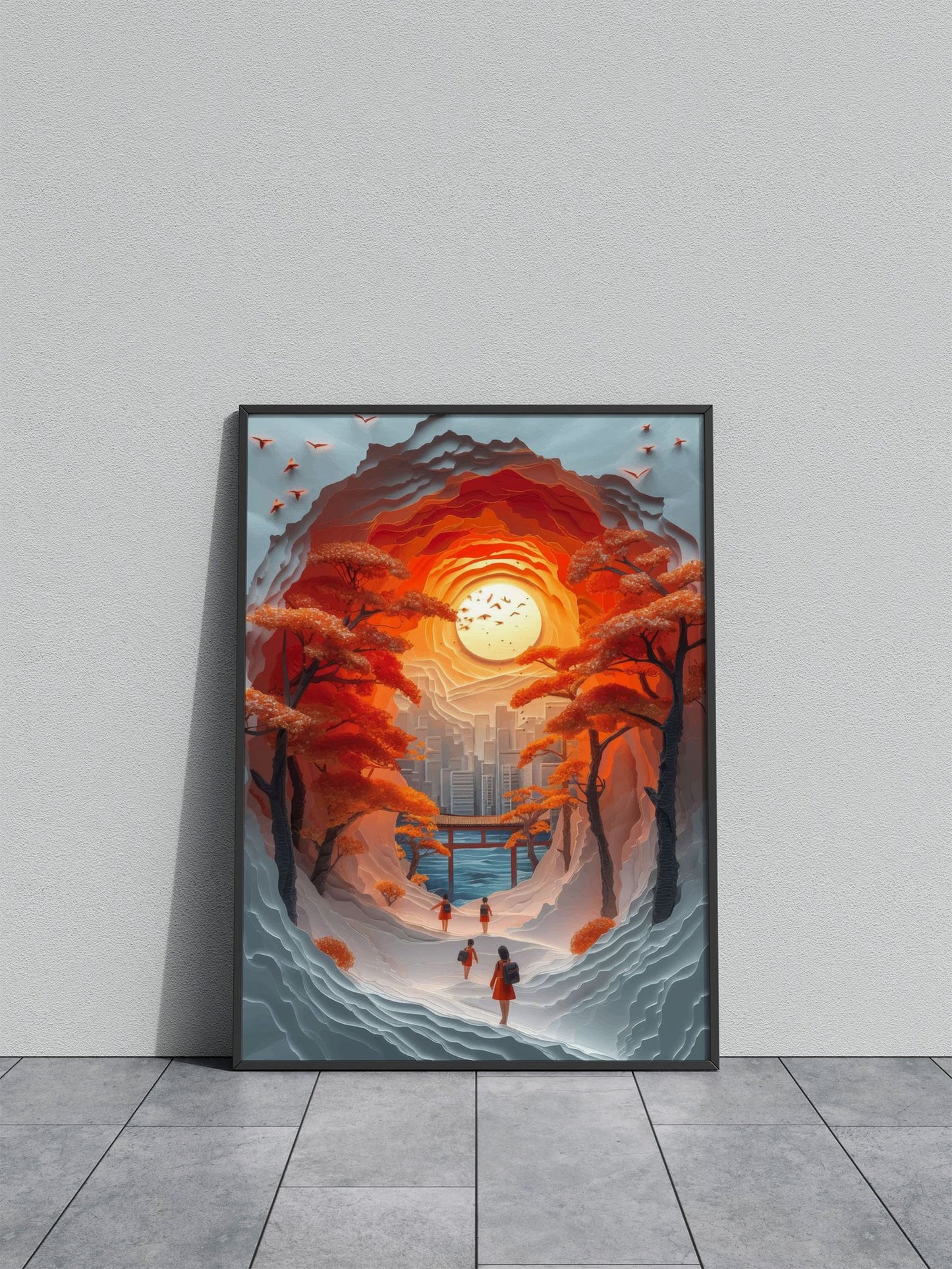 papercut sunset art Asian Style Poster | Wall A rt for Home & Office | High-Quality Print
