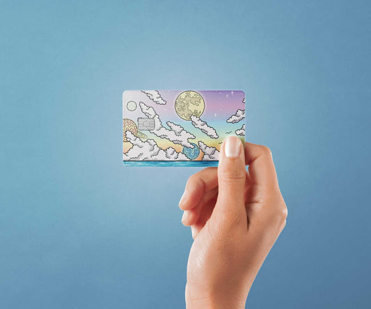 Watercolor pastel sea design | credit card sticker | small chip | credit card skin for nursery and home wall decor.
