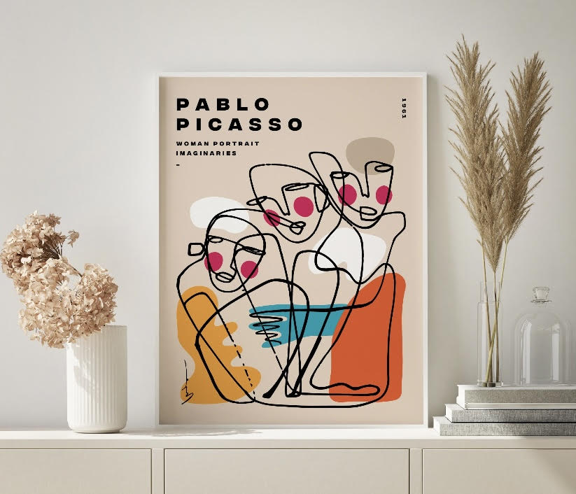 Vibrant Picasso-Style Line Art Print