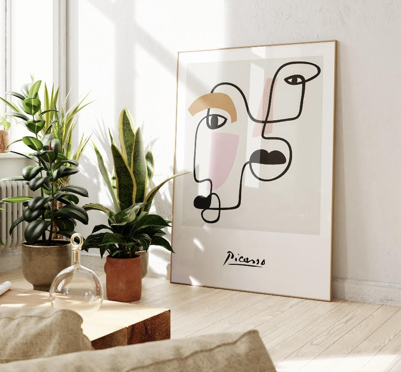 Abstract Line Art Print of Picasso-Inspired Faces