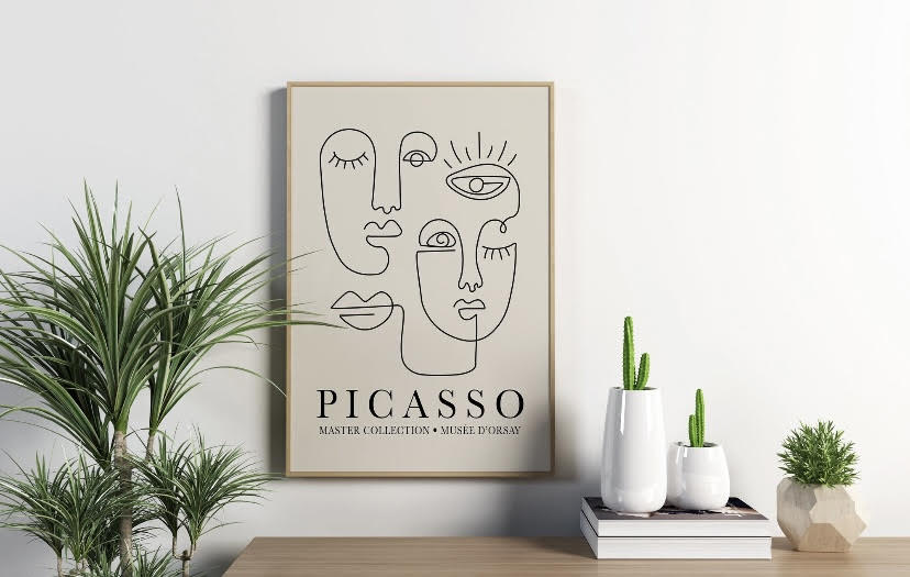 Set of Two Abstract Face Prints Inspired by Picasso at Musรฉe d'Orsay