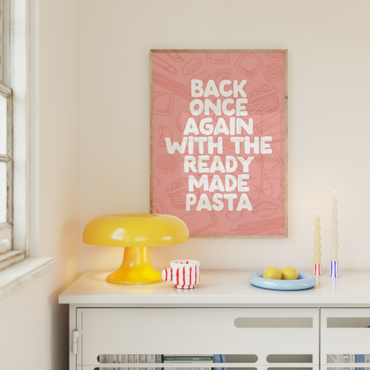 Back Once Again With The Ready Made Pasta | White and Pink | Art Print - High-Quality Premium Wall Art Decor Sticker