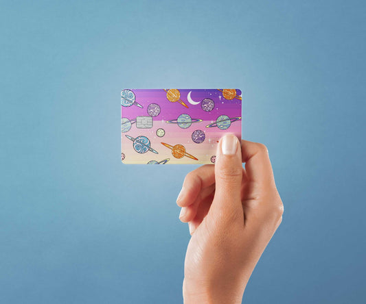 Watercolor planetary pastels design | credit card sticker | small chip | credit card skin for nursery and home wall decor.