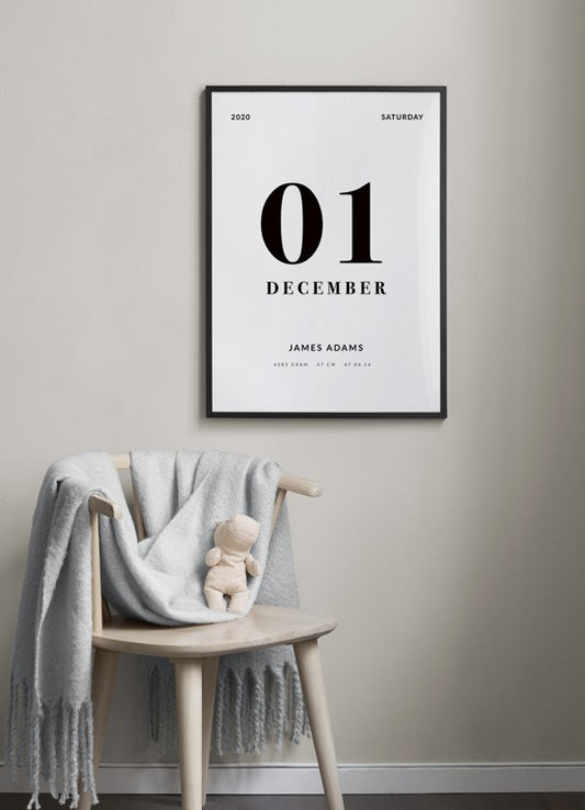 Watercolor born this day personal poster for nursery and home wall decor.