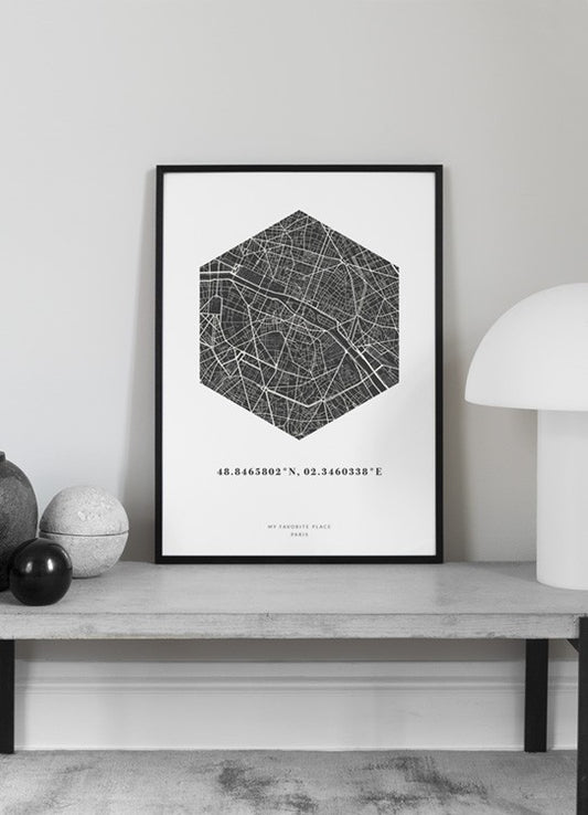 Watercolor hexagon map night personal poster for nursery and home wall decor.