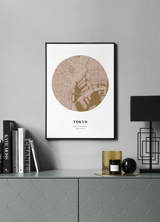 Watercolor globe map pink mustard personal poster for nursery and home wall decor.