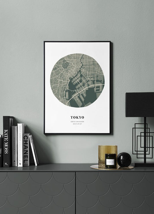 Watercolor globe map moss personal poster for nursery and home wall decor.
