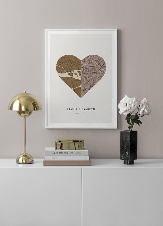 Watercolor love map vintage personal poster for nursery and home wall decor.