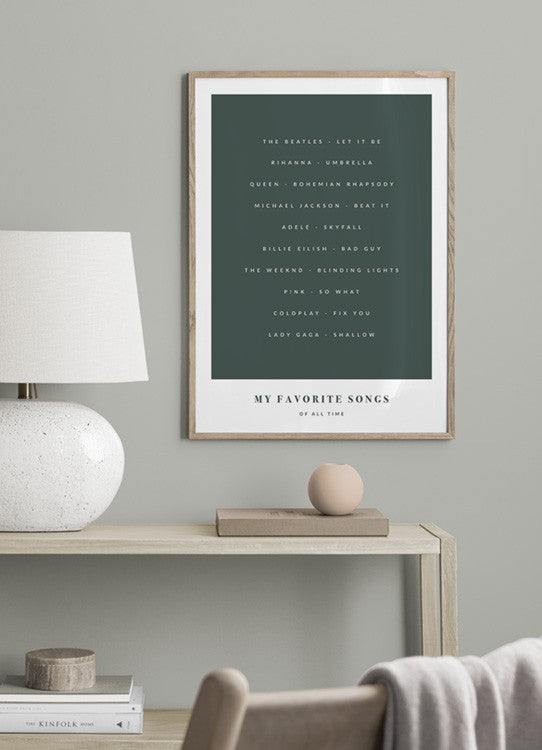 Watercolor my favorite songs green personal poster for nursery and home wall decor.