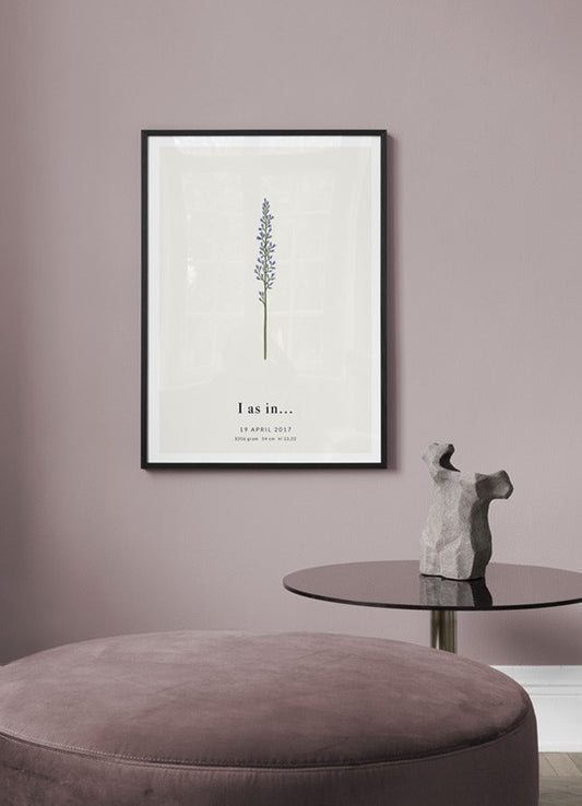 Watercolor botanic letter i personal poster for nursery and home wall decor.