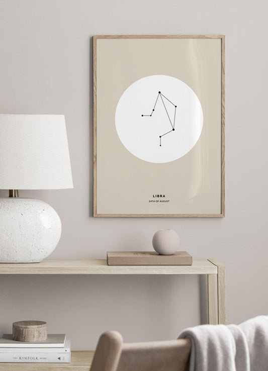 Watercolor star sign beige libra personal poster for nursery and home wall decor.