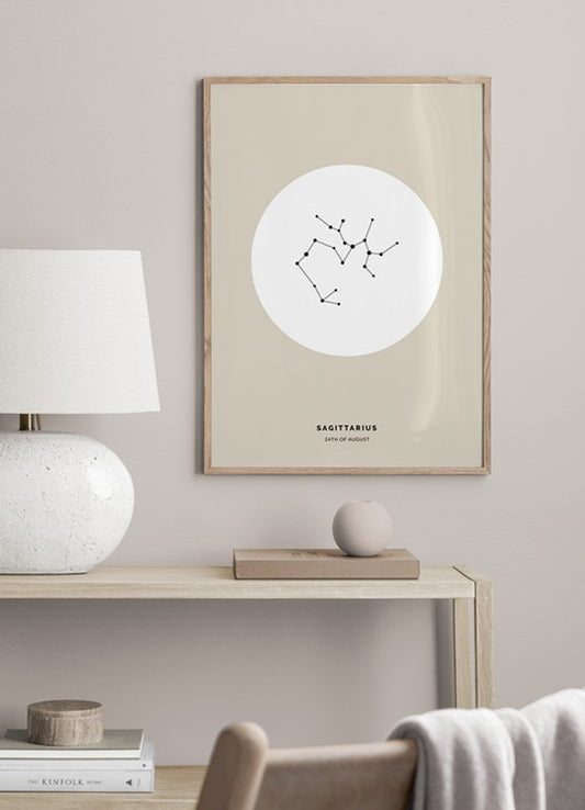 Watercolor star sign beige sagittarius personal poster for nursery and home wall decor.