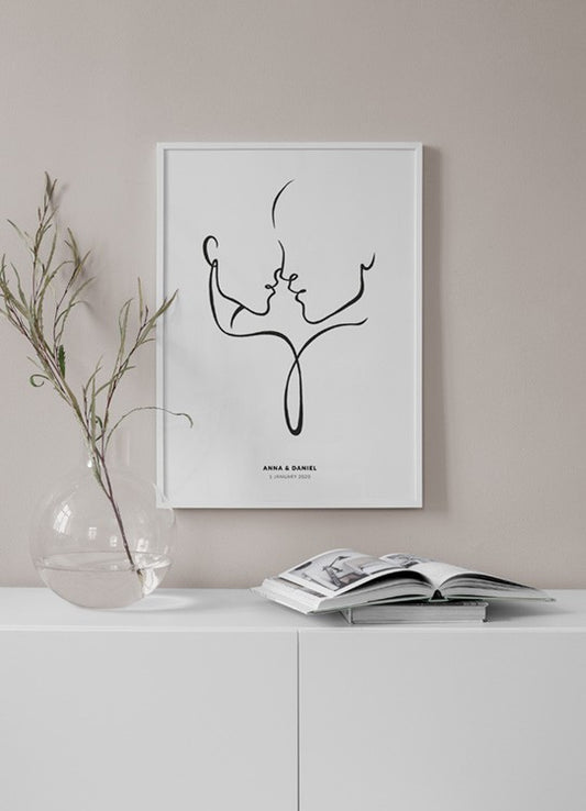 Watercolor almost kiss personal poster for nursery and home wall decor.