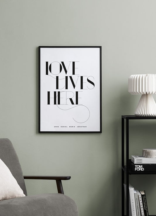 Watercolor love lives here no1 personal poster for nursery and home wall decor.