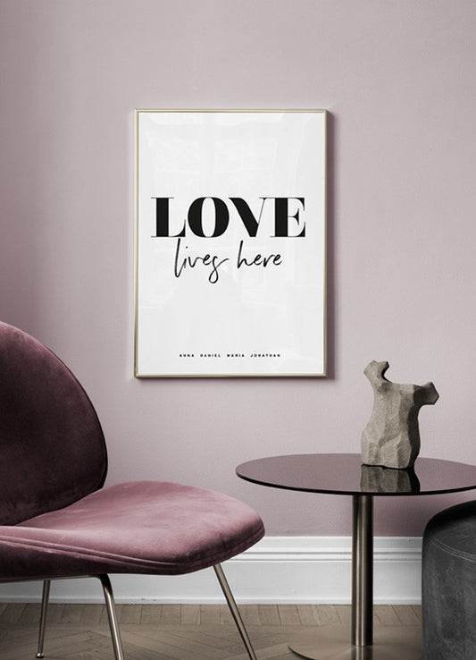 Watercolor love lives here no2 personal poster for nursery and home wall decor.