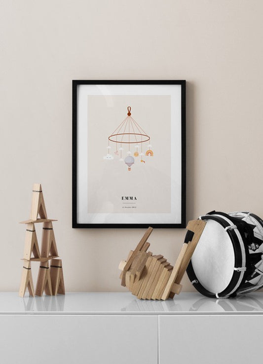 Watercolor sky mobile personal poster for nursery and home wall decor.