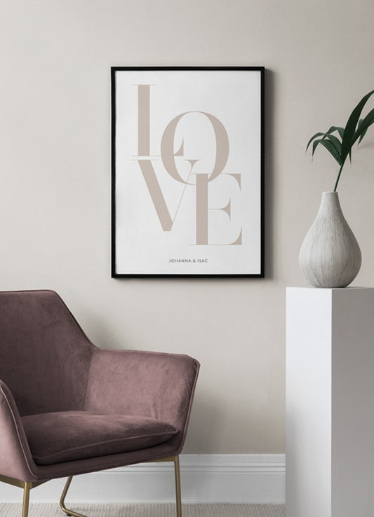 Watercolor love beige personal poster for nursery and home wall decor.