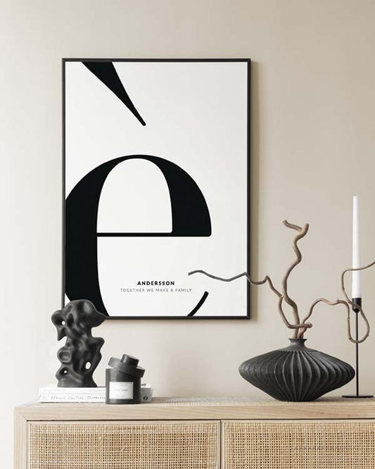 Watercolor letter è personal poster for nursery and home wall decor.