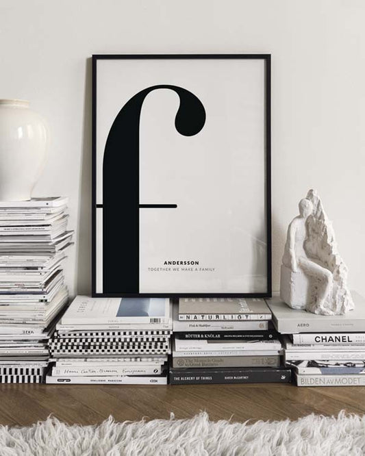 Watercolor letter f personal poster for nursery and home wall decor.