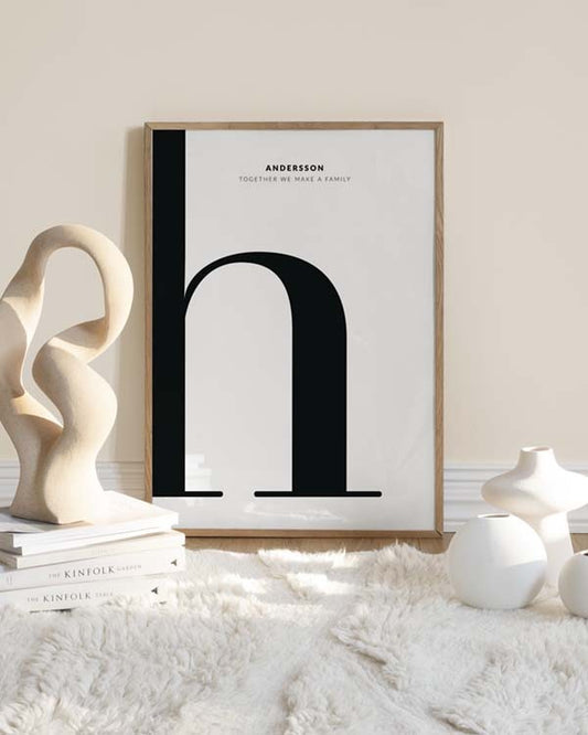 Watercolor letter h personal poster for nursery and home wall decor.
